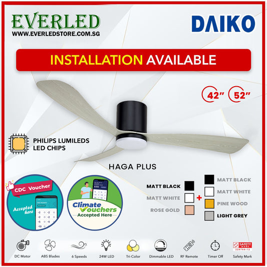 *FREE INSTALLATION* Daiko DC Haga Plus 42"/52"  with Tri-color LED (Inverter DC Fan) *CDC & Climate Voucher Accepted In Showroom*