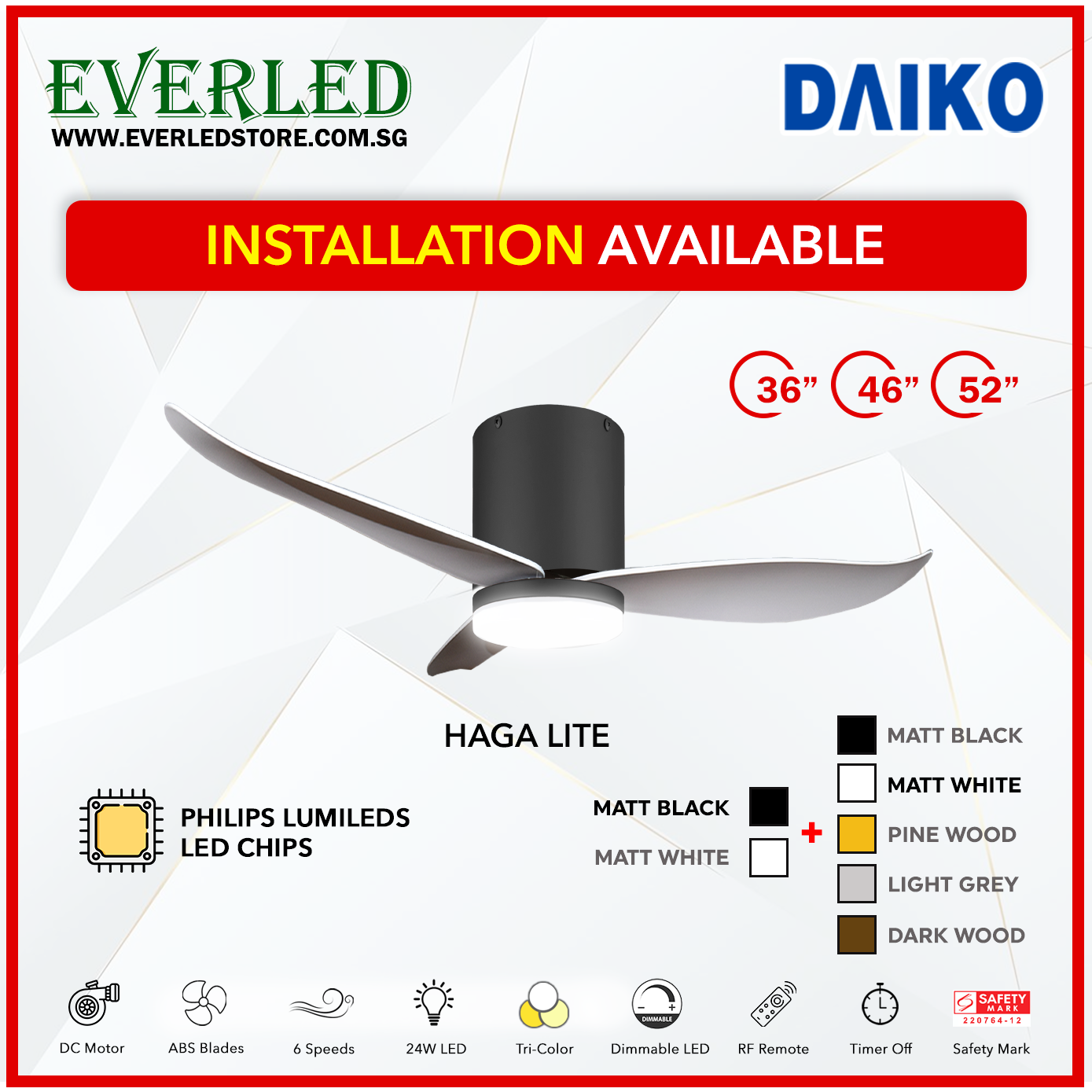 *FREE INSTALLATION*  Daiko DC Haga Lite 36"/46"/52" with Tri-color LED (Inverter DC Fan) *CDC & Climate Voucher Accepted In Showroom*