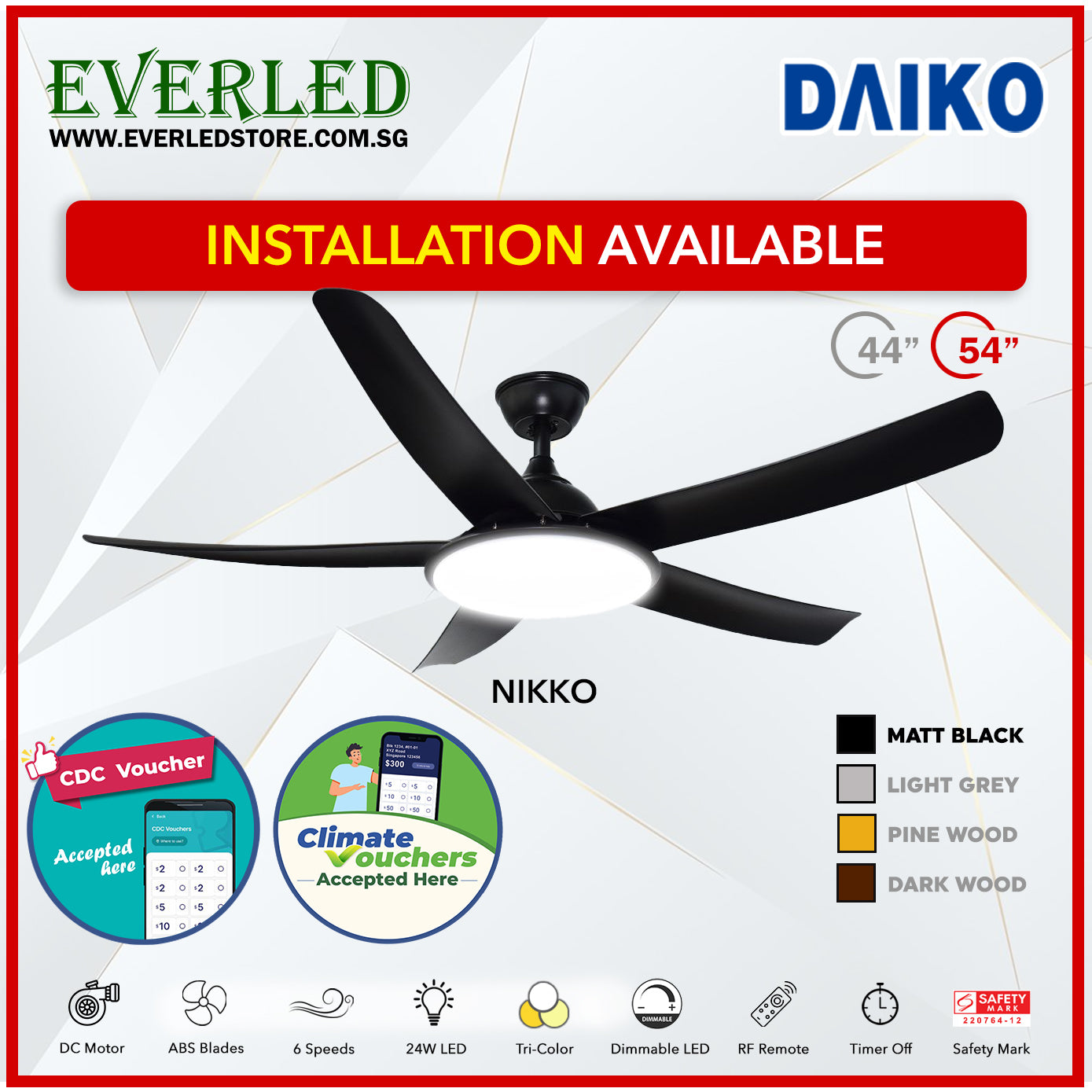 *FREE INSTALLATION* Daiko DC Nikko5 54"  with Tri-color LED (Inverter DC Fan) *CDC & Climate Voucher Accepted In Showroom*