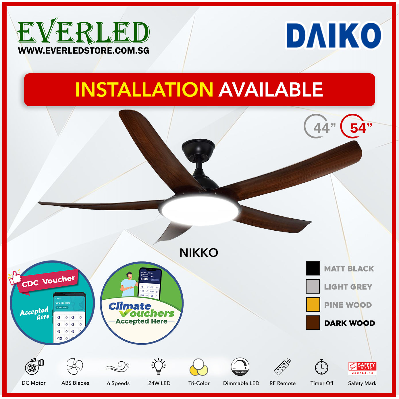 *FREE INSTALLATION* Daiko DC Nikko5 54"  with Tri-color LED (Inverter DC Fan) *CDC & Climate Voucher Accepted In Showroom*