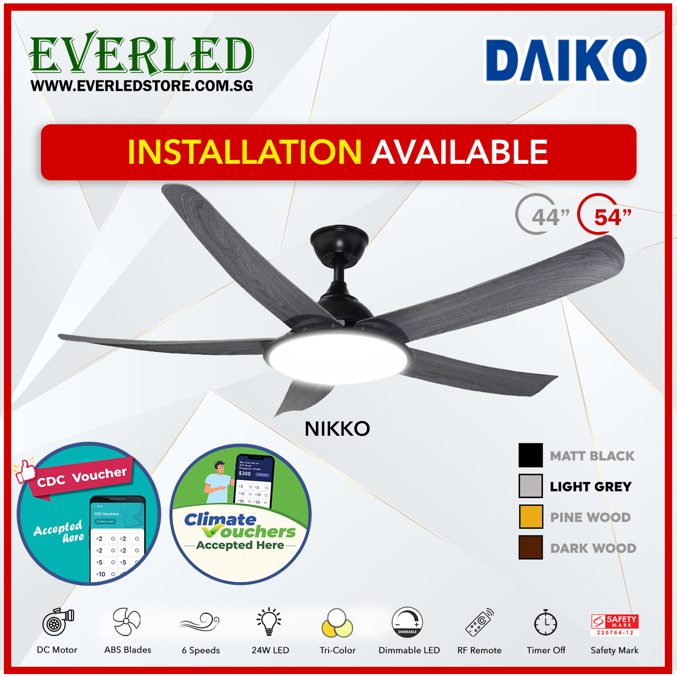 *FREE INSTALLATION* Daiko DC Nikko5 54"  with Tri-color LED (Inverter DC Fan) *CDC & Climate Voucher Accepted In Showroom*