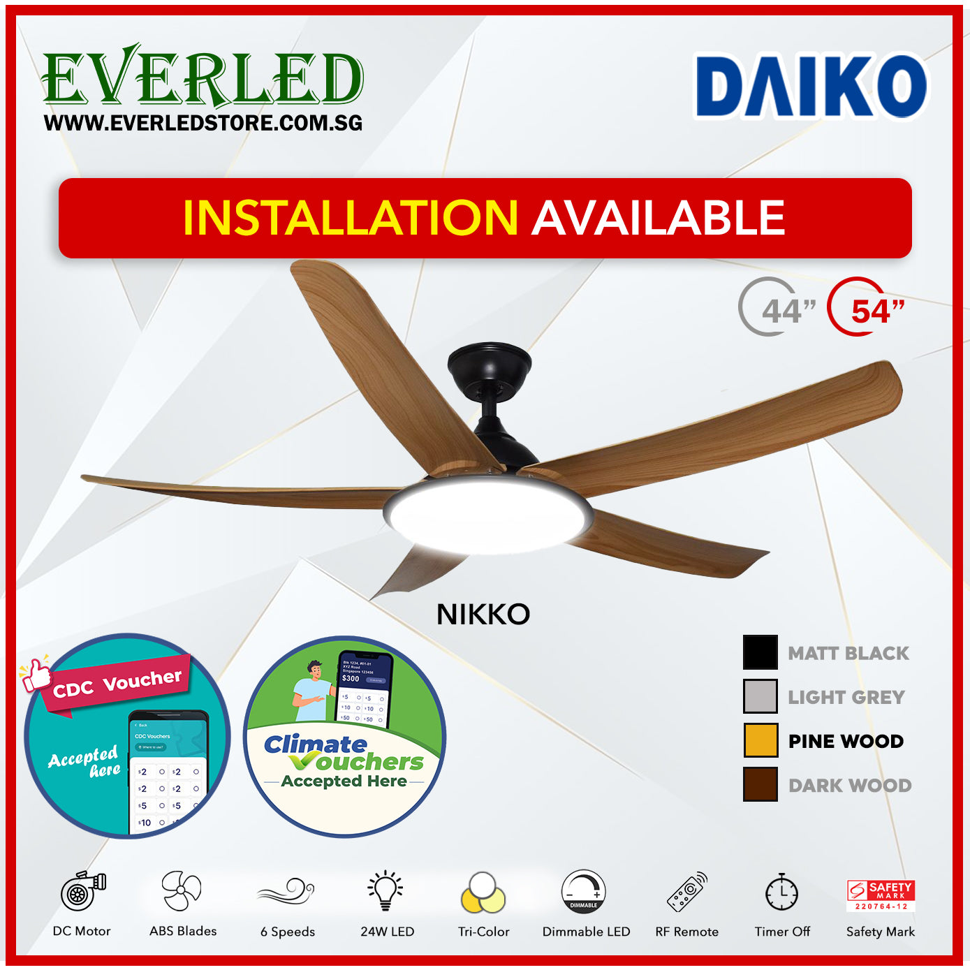 *FREE INSTALLATION* Daiko DC Nikko5 54"  with Tri-color LED (Inverter DC Fan) *CDC & Climate Voucher Accepted In Showroom*